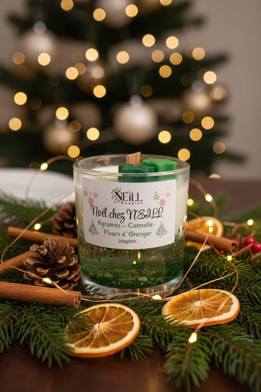 Bougie Parfumée de Noel: Agrumes~ Cannelle~ Fleur d’Oranger