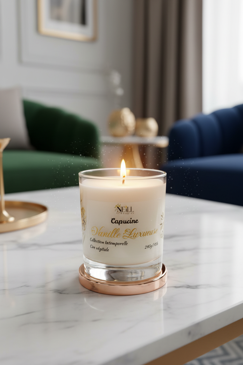 Bougie Artisanale Parfumée à la Myrtille et Vanille -230g-Cire Soja et Coco/ Décor Fleurs Séchées Oranges