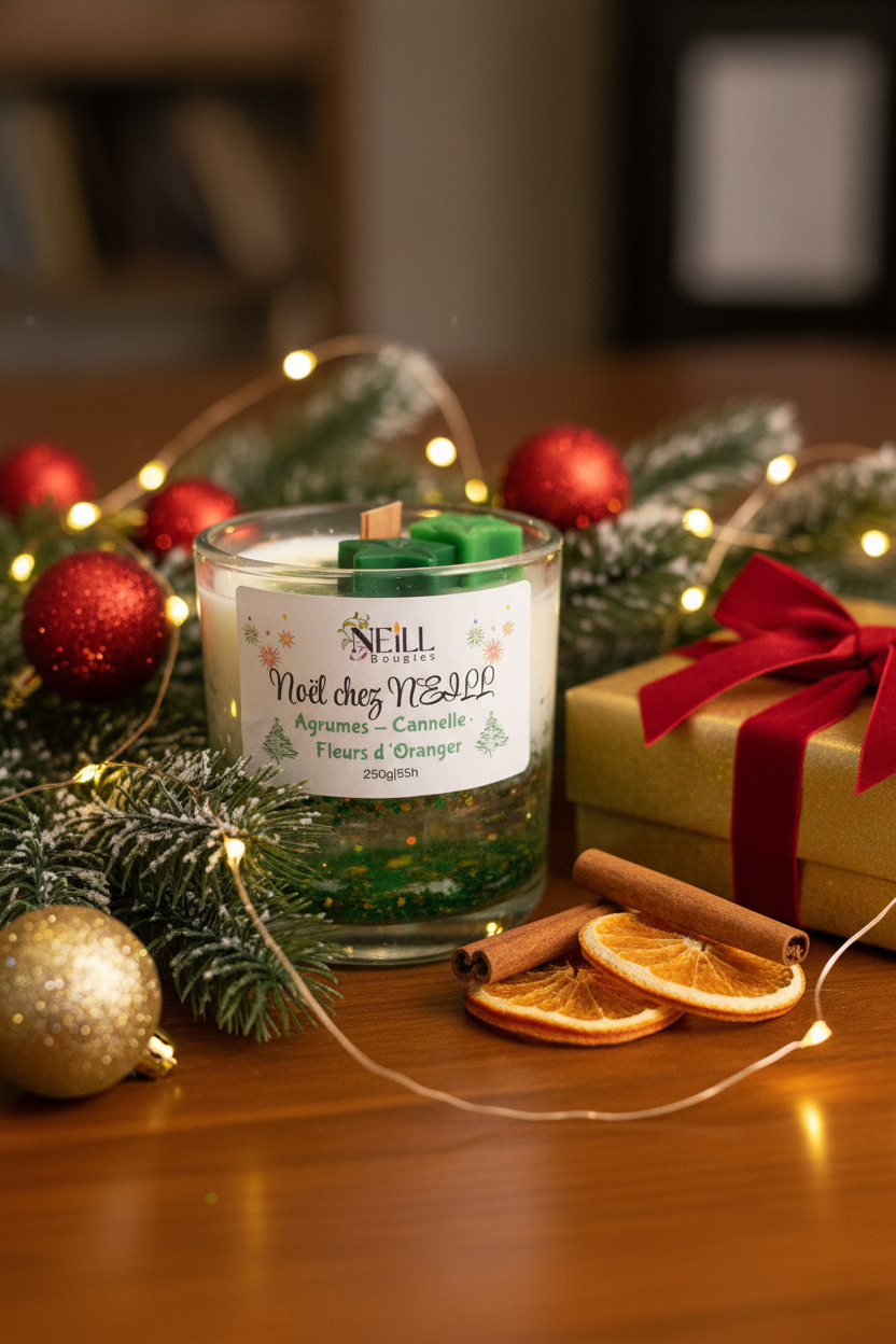 Bougie Parfumée de Noel: Agrumes~ Cannelle~ Fleur d’Oranger